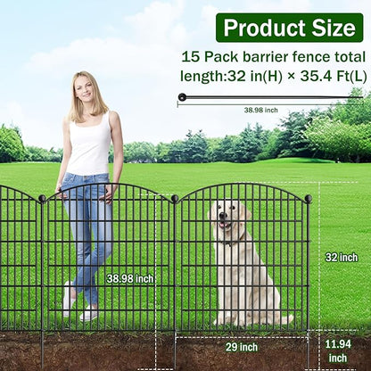 15 Panels Decorative Garden Fence - 32 in (H) x 35.4 ft (L) No Dig Dog Fence Outdoor for Yard, Rustproof Tall Garden Fencecing Panels, Animal Barrier Suitable for Yard Border, Patio, and Outdoor Use