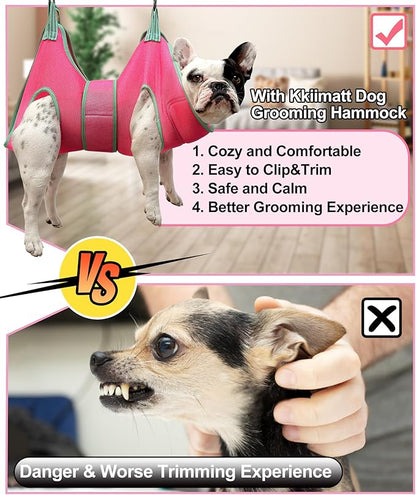 2024 New Grooming Hammock, Hanging Harness Holder for Dog Nail Clipping/Trimming, Sling With Thick Fabric Neck Support & Strap Restraint Claw Care (X-Small 8-14 LB/Pink)