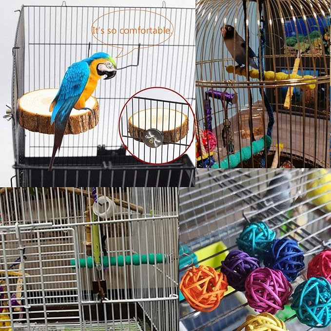 Hamiledyi Bird Perch Stand, 12PCS Wood Parrot Perch Stand Platform, Paw Grinding Rough-surfaced Parakeet Cage Accessories Exercise Toy for Budgies Conure Cockatiel Hamster (Random Color)