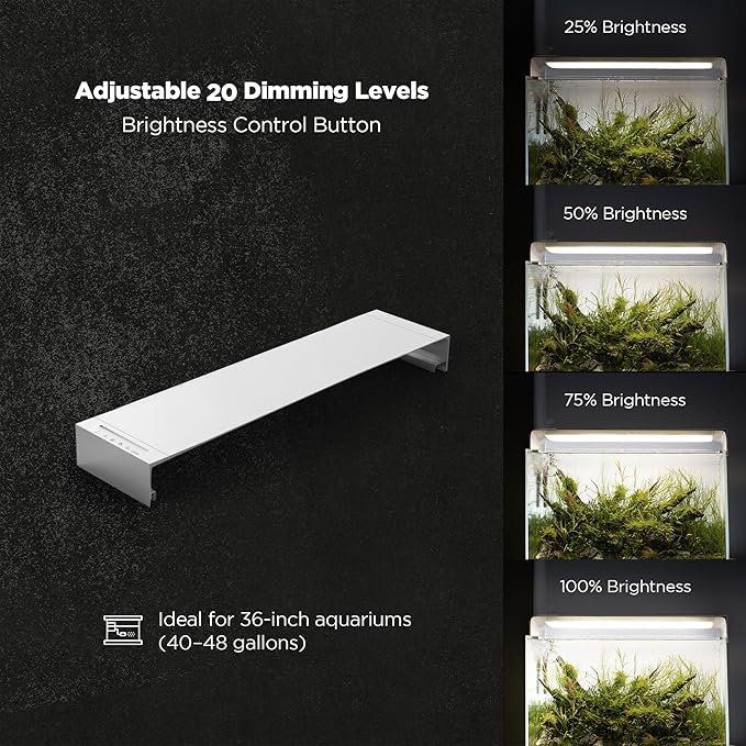 ONF Flat One+ 36 Inch 24/7 Cycle Aquarium Light, Yellow White Full Spectrum Colorfull LED Light, Fish Tank Light Brightness Dimmable & Color Temperature APP Controlled, Sunrise & Sunset, Hood Style