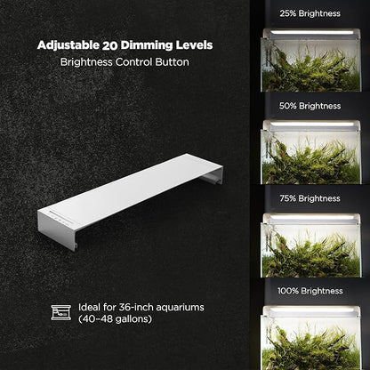 ONF Flat One+ 36 Inch 24/7 Cycle Aquarium Light, Yellow White Full Spectrum Colorfull LED Light, Fish Tank Light Brightness Dimmable & Color Temperature APP Controlled, Sunrise & Sunset, Hood Style