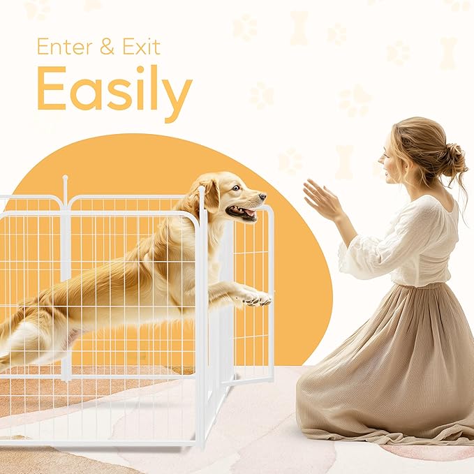 Dog Playpen 32 Inch 8 Panels, Heavy Duty Metal Pet Playpen Indoor Outdoor for Camping, Yard, RV, Garden Fence, Privacy Patio, White