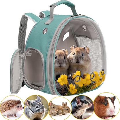 Guinea Pig Backpack Carrier, Bearded Dragon Carrier Backpack with Clear Bubble Window,Small Animal Travel Backpack for Hedgehog Ratï¼_hameleon,Rabbit,Sugar Glider,Airline Approved (Green, Backpack)
