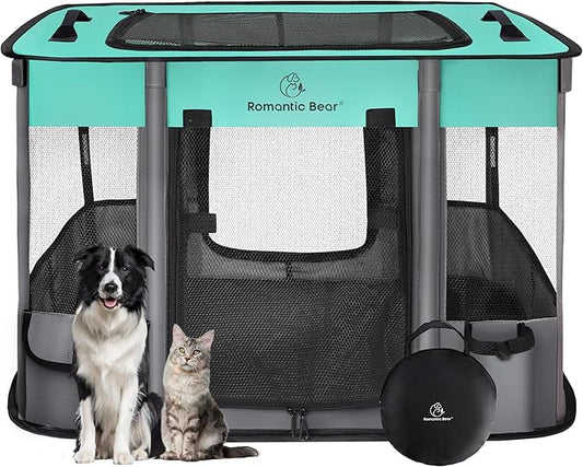 Dog Playpen,Pet Playpen,Foldable Dog Cat Playpens,Portable Exercise Kennel Tent Crate,Water-Resistant Breathable Shade Cover, Indoor Outdoor Travel Camping Use for Small Animals with Carrying Case(M)