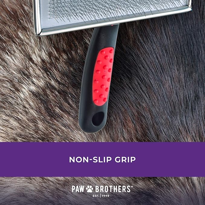 Ryan's Pet Supplies Paw Brothers Flat Slicker Brush for Dogs, Dog Brush for Long Haired Dogs, Professional Grade, Coated Tips, Gentle on Skin, Maximum Coverage, Large 4.5" x 2"