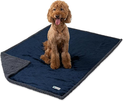 PetAmi Waterproof Dog Blanket for Bed, XL Dog Pet Blanket Couch Cover Protection, Sherpa Fleece Leakproof Bed Blanket for Crate Kennel Sofa Furniture Protector, Reversible Soft Plush 80x60 Navy Gray