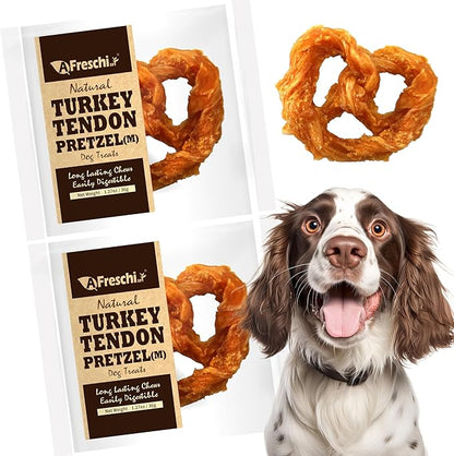 Afreschi Turkey Tendon for Dogs, Dog Treats for Signature Series, All Natural Human Grade Puppy Chew, Rawhide Alternative, 20 Units/Box Pretzel (Medium)