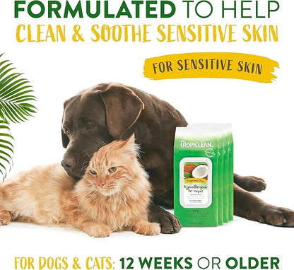 TropiClean Hypoallergenic Dog Wipes for Paws and Butt | Fragrance Free Dog Grooming Wipes | Safe for The Face | Puppy & Cat Friendly | 400 Count
