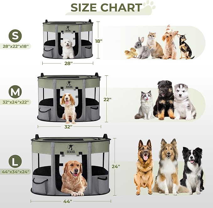Foldable Pet Dog Playpen, Portable Dog Crate for Puppies, Cat, Rabbit, Chicks, Puppy Play Pen for Indoors, Kennel Tent Crate for Indoor Outdoor Travel Camping Use with Carrying Case (Green, L)
