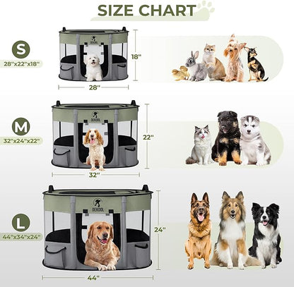 Foldable Pet Dog Playpen, Portable Dog Crate for Puppies, Cat, Rabbit, Chicks, Puppy Play Pen for Indoors, Kennel Tent Crate for Indoor Outdoor Travel Camping Use with Carrying Case (Green, L)