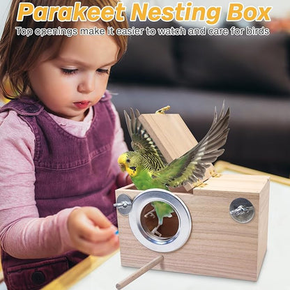 PINVNBY Parakeet Nesting Box Bird House for Cage Wood Mating Box Bird Breeding Box for Lovebirds, Cockatoo, Budgie, Finch, Canary Small and Medium Sized Birds (L:9.8 * 5.3 * 5.3 inch)