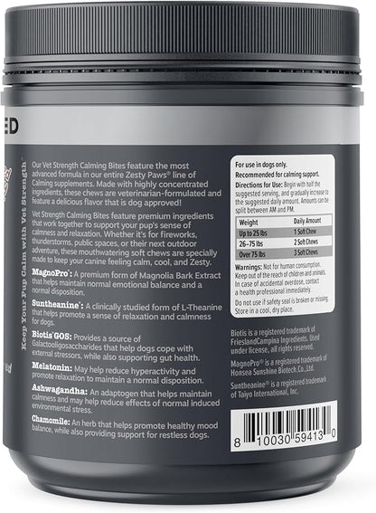 Zesty Paws Vet Strength Calming Chews for Dogs - for Everyday Stress, Relaxation, Composure, and Separation Smoked Turkey 90 Count