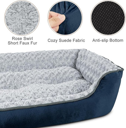 JOEJOY Rectangle Dog Bed for Large Medium Small Dogs - Washable Orthopedic Sofa Bed, Soft Breathable Puppy & Pet Cuddler, Durable Calming Dog Bed with Anti-Slip Bottom, Multiple Sizes, Navy Blue
