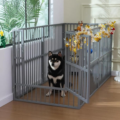 Dog Playpen - 32" Height Dog Pen, Heavy Duty Puppy Pen with Door, Safe & Sturdy, Easy Assemble for Indoor/Outdoor Pet Playpen (6 Panels with Door, Charcoal Gray)