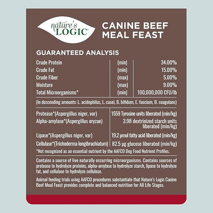 NATURE'S LOGIC Dry Dog Food - 100% Natural - No Synthetics - for All Ages, Sizes, Breeds - Free from Common Allergens, High Protein - Beef Meal Feast, 13lbs