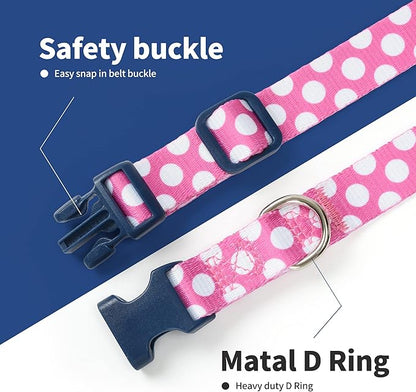 Mile High Life Dog Collar | Cute Puppy Collars | Lightweight Girl Dog Collar | Soft Boy Dog Collars | w Geometric Plaid Wave Line Pattern (White Dots, Medium)