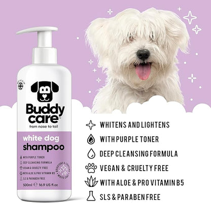 White Dog Shampoo by Buddycare | Dry Skin & Itchy Skin Relief for Smelly Dogs | Deep Cleansing Shampoo for Dogs Puppy Sensitive Skin | Dog Shampoo & Conditioner | with Aloe & Vitamin B5 (16.90oz)