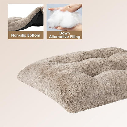 EHEYCIGA Fluffy Dog Crate Bed for Small Dogs, Plush Faux Fur Dog Crate Pad, Calming Anti Anxiety Small Dog Bed for Crate, Washable Soft Warm Dog Crate Mat with Non-Slip Bottom, Taupe