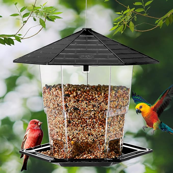 Bird Feeders for Outdoors Hanging Bird Feeder Wild Birds Seed, Black