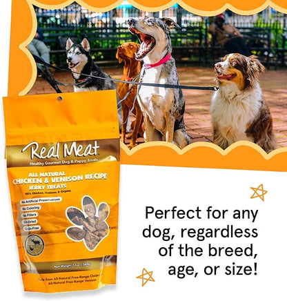 Real Meat Dog Treats - Three 12oz Bag of Bite-Sized Air-Dried Venison & Chicken Jerky for Dogs - Grain-Free Jerky Dog Treats With 95% Human-Grade, Free-Range Venison & Chicken - All-Natural Dog Treats