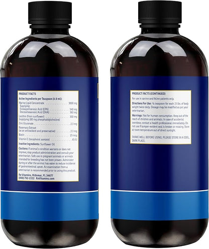 Rx Vitamins Ultra EFA Omega 3 Fish Oil for Dogs & Cats - Promotes Heart, Brain, and Joint Health with Vitamin E, Biotin, and Zinc - Liquid Fish Oil for Itch Relief & Dog Shedding - 16 oz