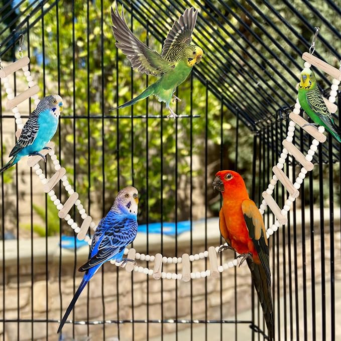 SIMENA Wooden Climbing Ladder for Birds & Hamsters, Interactive Swing & Ladder Toys for Small Pets – Ideal for Hamsters, Birds, Parrots, Squirrels, and Sugar Gliders (16 ladders, 36")