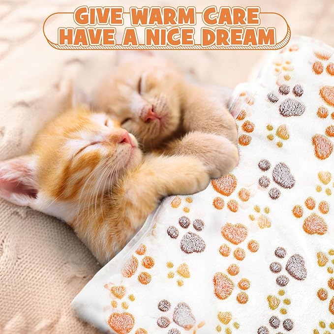 Tegeme 12 Pieces Pet Blanket Soft Fleece Dog Fluffy Doggie Warm Felt Throw Spring Cute Paw Print Puppy Kitten Sleep Mat Bed Covers for Cat(30 x 20 Inch,White)