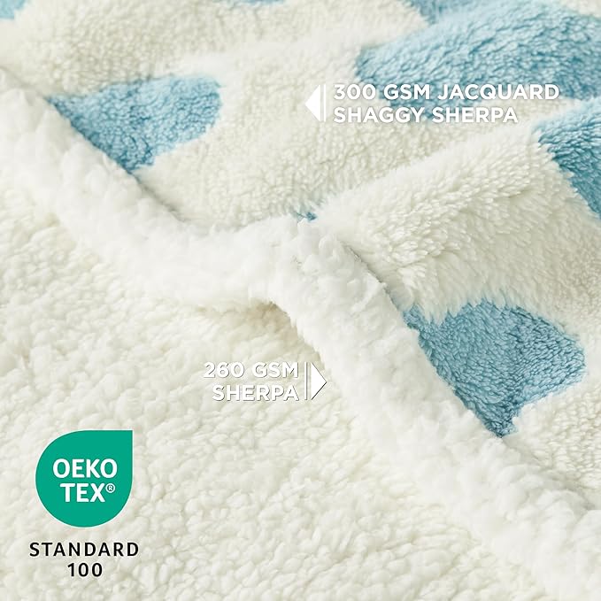 Lesure Waterproof Puppy Blanket for Small Dogs - Washable Double Sided Dog Blankets with Warm Jacquard Shag and Soft Sherpa Fleece, Pet Cat Blanket for Couch Protection, 3D Textured Wave, Blue