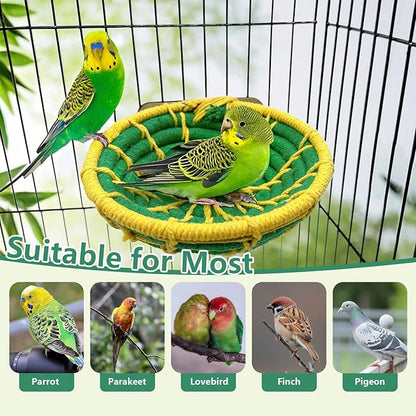 Bird Nest for Cage,Parrot Breeding Nest,Handwoven Cotton Rope Parakeet Bed,Canary Nesting House for Budgie,Finch,Cockatiel,Conure,Lovebird, Small Birds,Green&Yellow