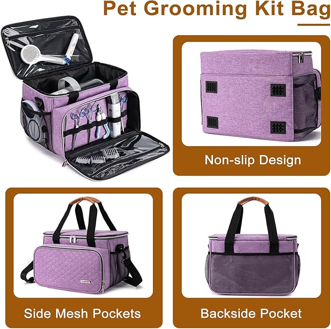Dog Grooming Vacuum Bag, Pet Grooming Kit Bag Perfect for Dog Hair Vacuum & Grooming Tool Kit Accessories- Purple