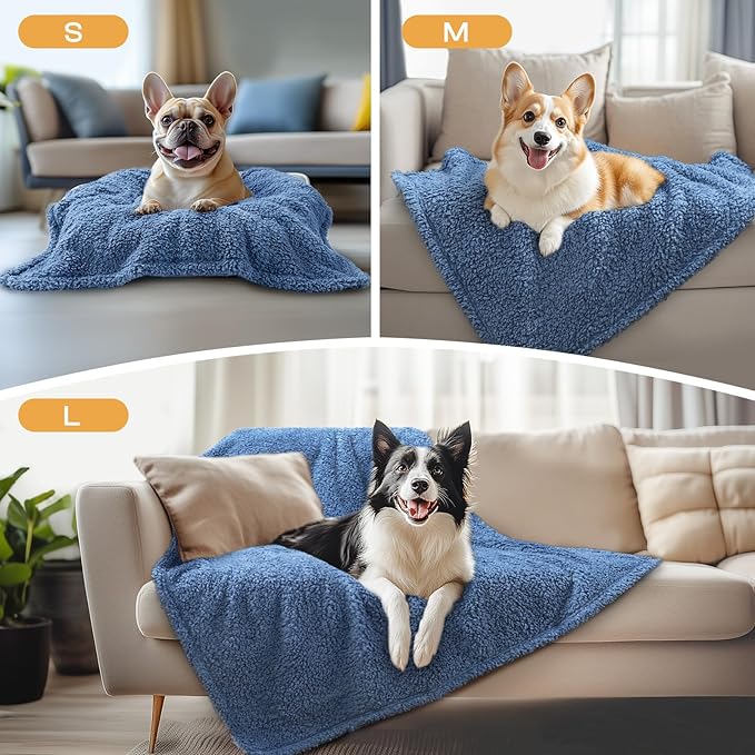 Luciphia 1 Pack 3 Calming Dog Blanket Fluffy Premium Fleece Pet Blankets Soft Sherpa Throw for Dogs Puppy Cat Haze Blue Large (41" x31")