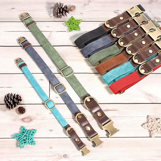 Didog Soft Padded Leather Dog Collars for Medium Dogs, Classic Heavy Duty Dog Collars with Quick Release Metal Buckle, Adjustable Medium Dog Collar Leather,Green,M