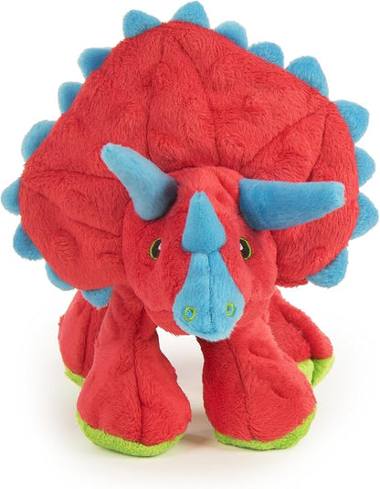 goDog Dinos Frills Squeaky Plush Dog Toy, Chew Guard Technology - Red, Large