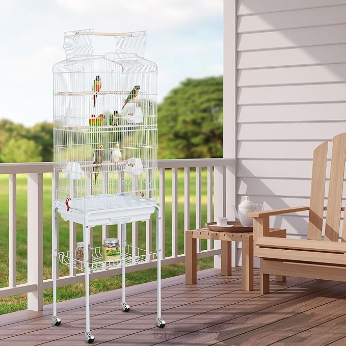 Yaheetech 64-inch Open Play Top Bird Cages for Parakeets Cockatiels Finches Lovebirds Canaries Conures Budgies Parrot Birdcage w/Detachable Rolling Stand, White