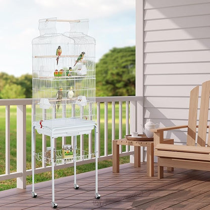 Yaheetech 64-inch Open Play Top Bird Cages for Parakeets Cockatiels Finches Lovebirds Canaries Conures Budgies Parrot Birdcage w/Detachable Rolling Stand, White