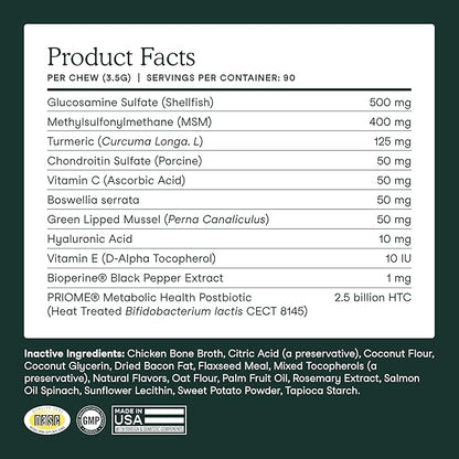 Fera Pets Hip & Joint Supplement for Dogs with Glucosamine, MSM, Chondroitin, & Green Lipped Mussel - Supports Healthy Joints and Weight Management - 90 Soft Chews