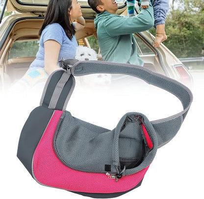 Dog and Cat Sling Carrier, Hands Free Shoulder Pet Dog Carrier, Breathable Mesh Safe Pet Papoose Bag for Puppy Small Dogs Cats, Puppy Carrier Purse with Storage Pocket for Travel(Rose Red)