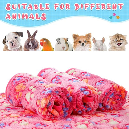Tatuo 4 Pcs Dog Blanket Pet Puppy Blanket Puppy Teething Toys Paw Print Fleece Blanket for Pet Cat Soft Warm Sleep Mat Guinea Pig Cage Blanket(Small(24 x 16 Inch),Pink)
