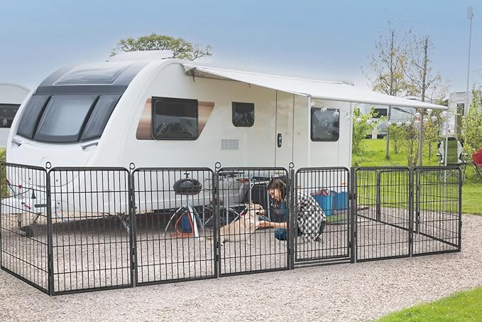 Dog Playpen with Extra Large Door Dog Fence Outdoor for Yard Indoor Dog Pen 32inch 34 Panels Dog Pens Outside Anti-Rust Pet Fence Portable Dog Fence for RV Camping Yard