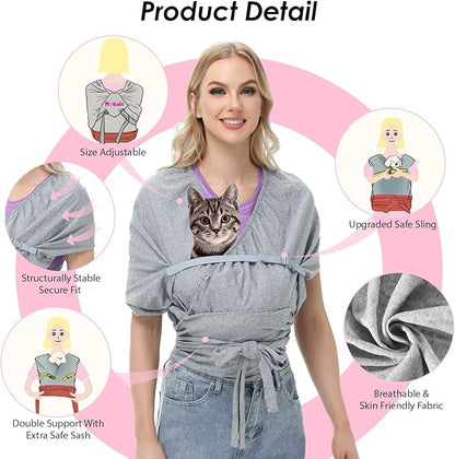 Dog Sling Carrier for Small Dogs, Front Dog Carrier, Anti-Anxiety Cat Sling, Puppy Pouch, Small Dog Carrier, Hands Free, Size Adjustable Shoulder Pet Carrier, Reducing Back Pain