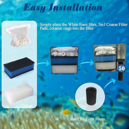 NEWKE 4 Sets of Upgraded Three-Stage Filtration Tank Filter for AquaClear 50 Power Filter, 4 Sets of Maintenance Kit Replacement for Fish Tank Filter for 20- to 50-Gallon Aquariums