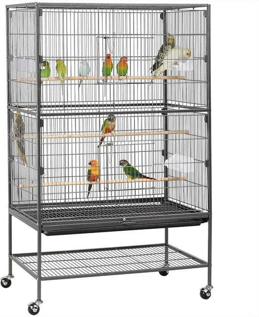 Yaheetech 52-inch Wrought Steel Standing Large Flight King Bird Cage for Cockatiels African Grey Quaker Amazon Sun Parakeets Green Cheek Conures Pigeons Parrot Bird Cage Birdcage with Stand