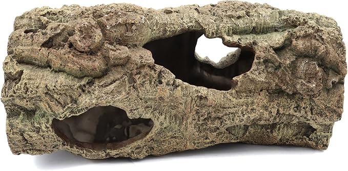 Reptile Terrarium Hideout Decor, Resin Wood Hide Decor for Reptiles, Fish, Amphibians, Small Animals (Large)