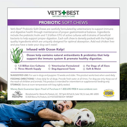 Vet's Best Probiotic Soft Chews Dog Supplement - Supports Dog Digestive Health - Promotes a Healthy Gut - 30 day supply