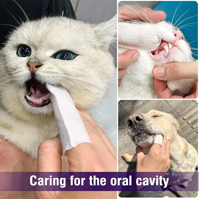 HavenJanny 50pcs Pet Teeth Cleaning Wipes for Dogs and Cats, Dog Dental Wipes for Reducing Plaque and Freshening Breath, Disposable Gentle Cleaning and Gum Care