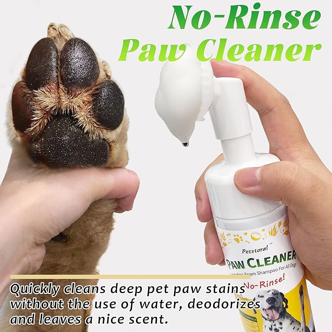 Dog Paw Cleaner - No Rinse Foaming Cleanser Waterless Dog Shampoo Mild Formula Paw Moisturizer for Dogs and Cats (5.07 fl oz/150ml)