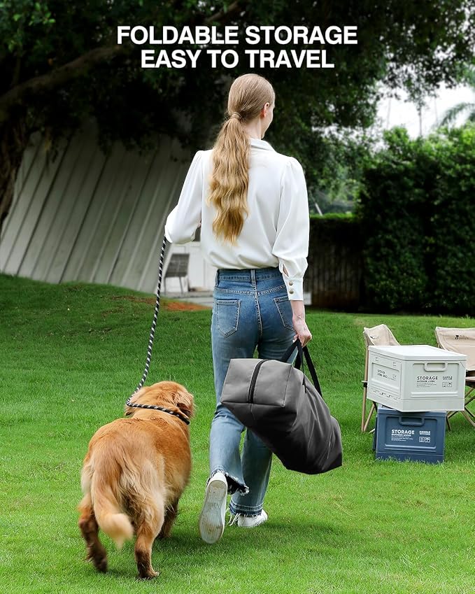 36-Inch Collapsible Travel Dog Crate, Portable 4-Door Soft Kennel for Medium to Large Dogs, Chew-Proof Mesh Windows, Indoor/Outdoor Use, Foldable, with Storage Bag (Grey)