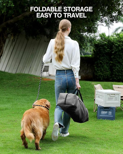 30-Inch Collapsible Travel Dog Crate, Portable 4-Door Soft Kennel for Medium to Large Dogs, Chew-Proof Mesh Windows, Indoor/Outdoor Use, Foldable, with Storage Bag (Grey)