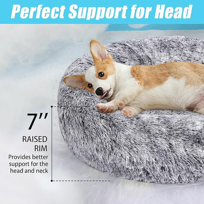 HYQ Small Dog Bed, Pet Beds for Small Dogs, Cat Beds for Indoor Cats, Fluffy Faux Fur Plush Small Dog Bed, Washable Puppy Bed with Anti-Slip Bottom, Dog Bed Small Size Dog (Gray-White, 17 Inch)