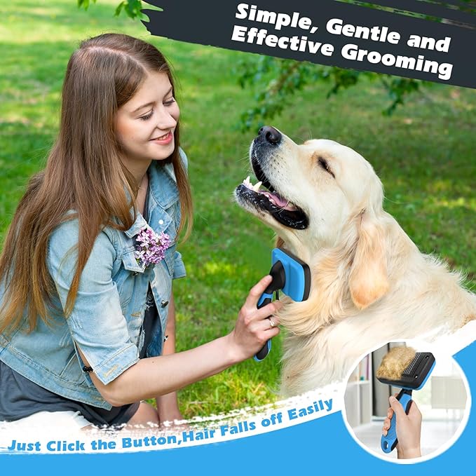 3PCS Dog Brush I Dog Brush for Shedding I Deshedding Dog Brush I Dog Bath Brush I Slicker Brush For Dogs I Dog Comb I Premium Pet Supplies (Blue Black)